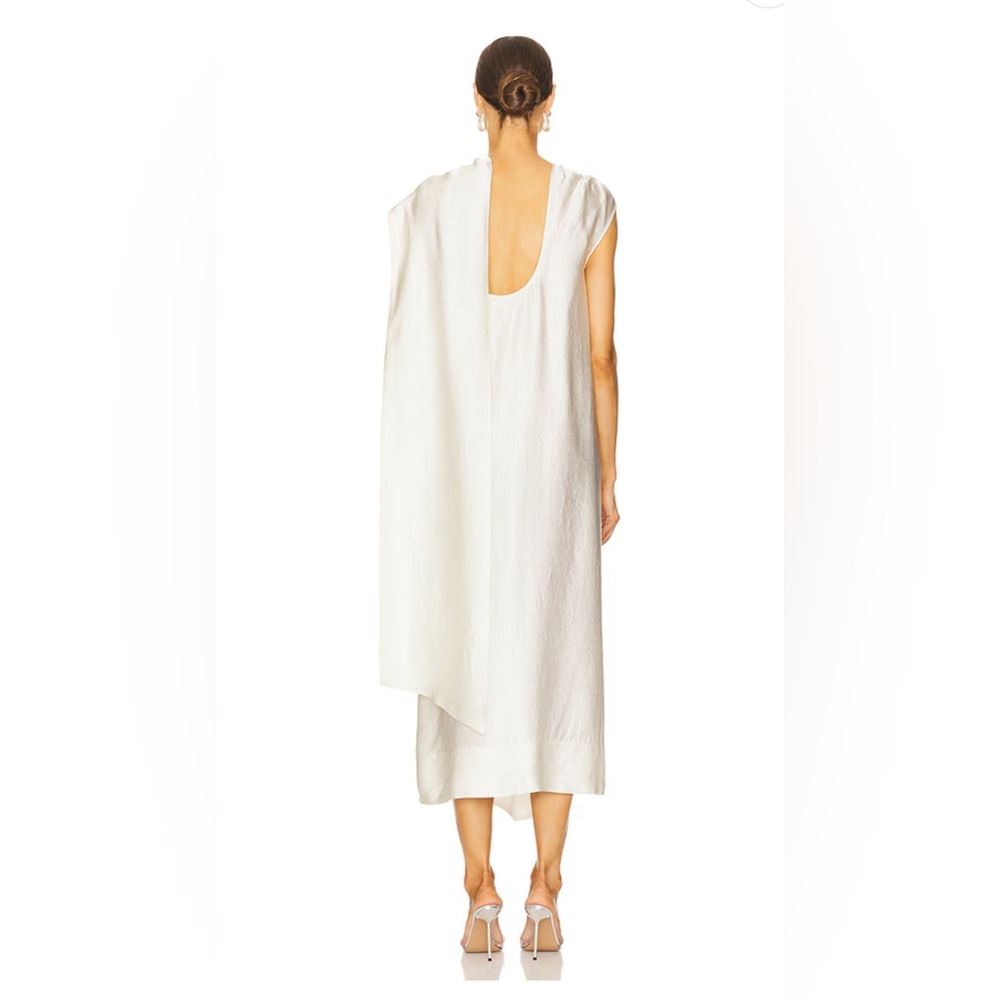 REVOLVE Cream Satin Asymmetric Midi Dress - Picture 2 of 6